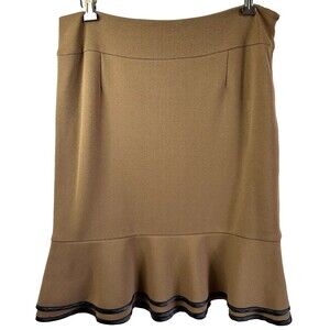 ECCOCI Women's Dark Beige A-Line Flounce Hem Knee-Length Stretch Skirt Sz 4